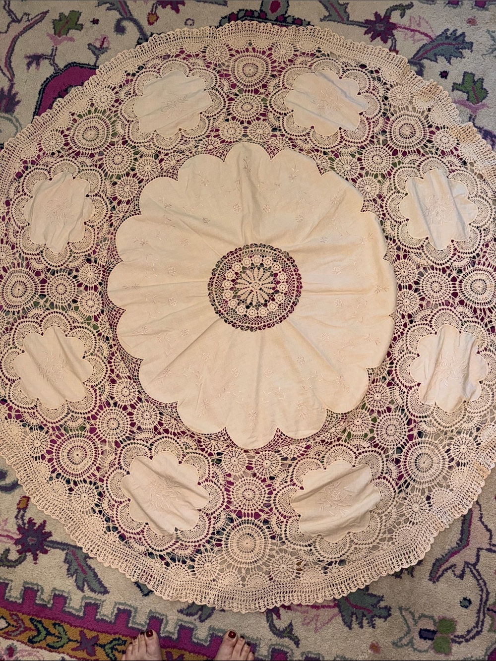 Vintage cotton and lace tablecloth